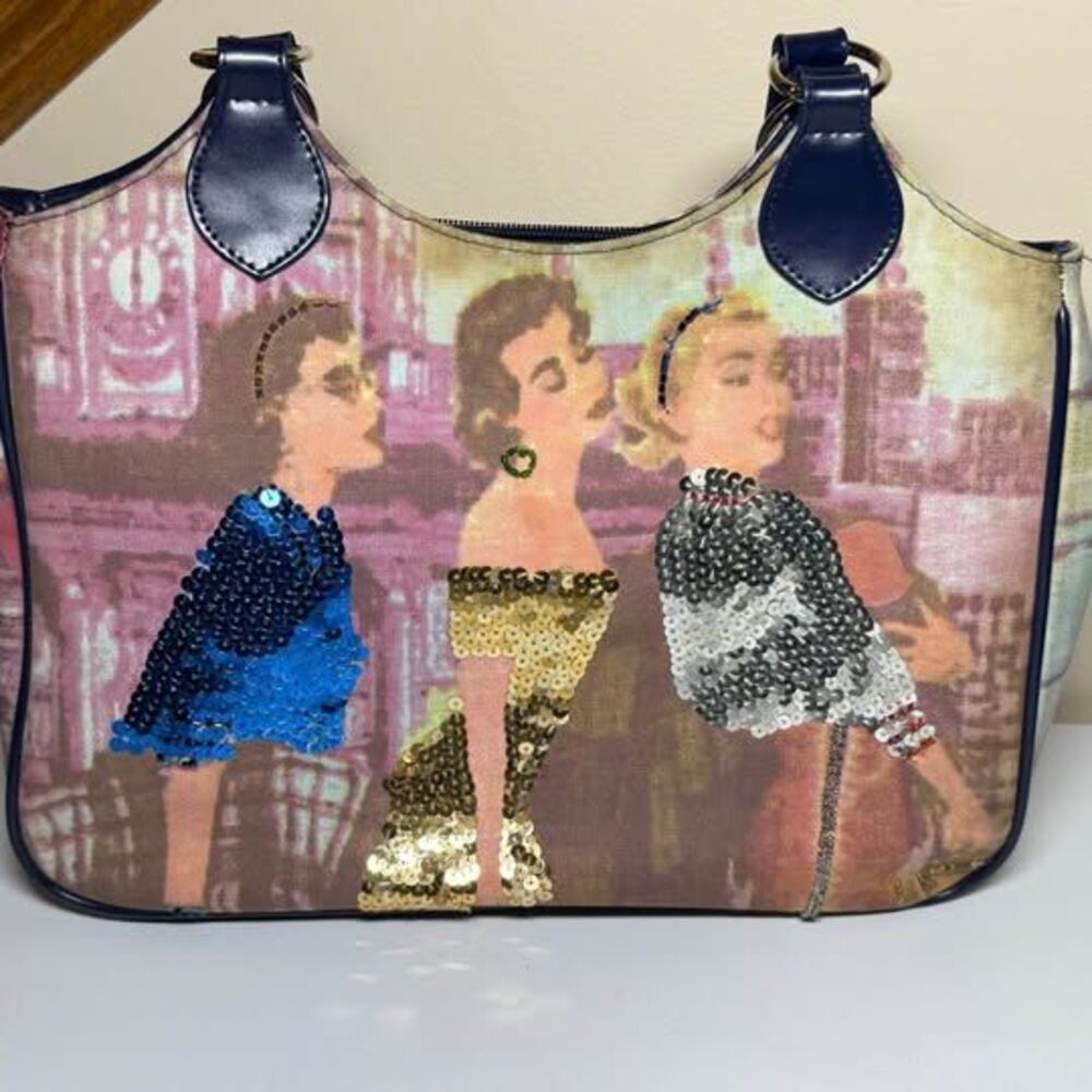 Girls Night Bag: Vintage Style Sequin Graphic Tote Bag